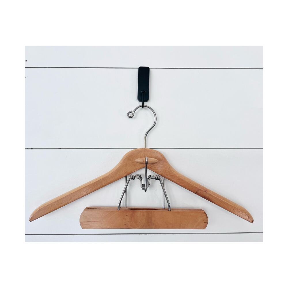 Vintage Maple Wood Hanger w/ Clamping Pants Trouser Combo Men's Suit Hanger